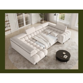 Canapé panoramique convertible FACTORY 3 places beige – angle gauche avec coffre – version 5 