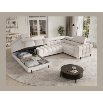 Canapé panoramique convertible FACTORY 3 places beige – angle gauche avec coffre – version 5 