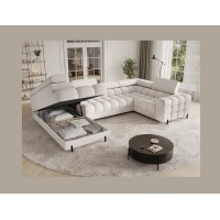 Canapé panoramique convertible FACTORY 3 places beige – angle gauche avec coffre – version 5 