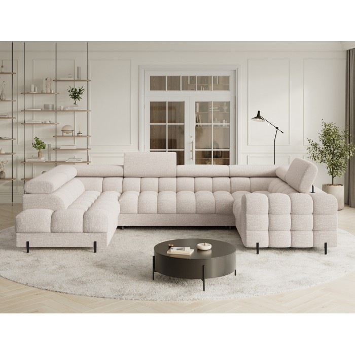 Canapé panoramique convertible FACTORY 3 places beige – angle gauche avec coffre – version 5 