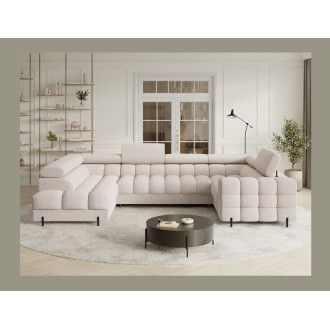 Canapé panoramique convertible FACTORY 3 places beige – angle gauche avec coffre – version 5 