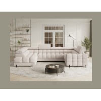 Canapé panoramique convertible FACTORY 3 places beige – angle gauche avec coffre – version 5 