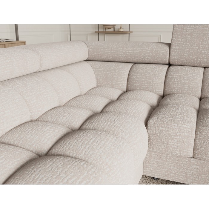 Canapé panoramique convertible FACTORY 3 places beige – angle gauche avec coffre – version 5 