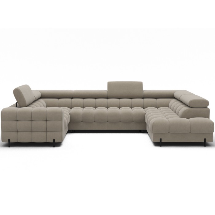Canapé panoramique convertible FACTORY 3 places beige – angle droit avec coffre 