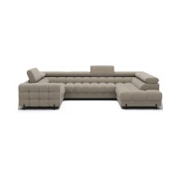 Canapé panoramique convertible FACTORY 3 places beige – angle droit avec coffre 
