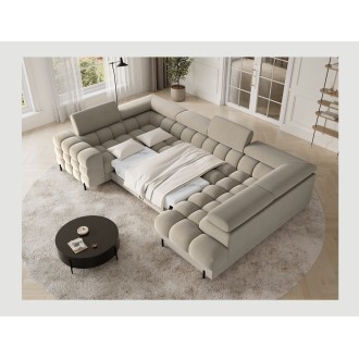 Canapé panoramique convertible FACTORY 3 places beige – angle droit avec coffre 