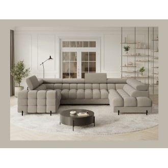 Canapé panoramique convertible FACTORY 3 places beige – angle droit avec coffre 