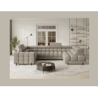 Canapé panoramique convertible FACTORY 3 places beige – angle droit avec coffre 