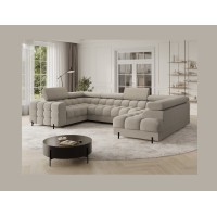 Canapé panoramique convertible FACTORY 3 places beige – angle droit avec coffre 