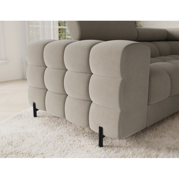 Canapé panoramique convertible FACTORY 3 places beige – angle droit avec coffre 