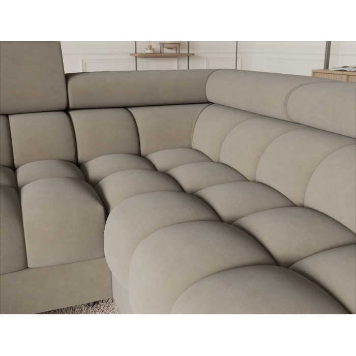 Canapé panoramique convertible FACTORY 3 places beige – angle droit avec coffre 