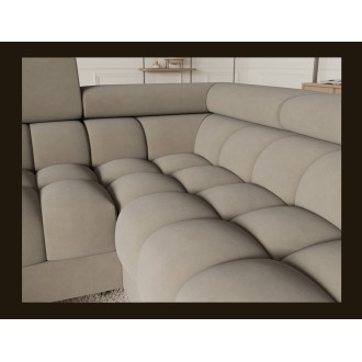 Canapé panoramique convertible FACTORY 3 places beige – angle droit avec coffre 