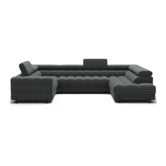Canapé panoramique convertible FACTORY 3 places gris – angle droit avec coffre 