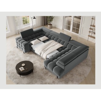 Canapé panoramique convertible FACTORY 3 places gris – angle droit avec coffre 
