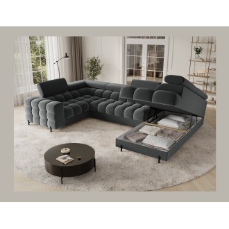 Canapé panoramique convertible FACTORY 3 places gris – angle droit avec coffre 
