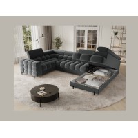 Canapé panoramique convertible FACTORY 3 places gris – angle droit avec coffre 