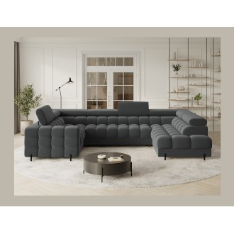 Canapé panoramique convertible FACTORY 3 places gris – angle droit avec coffre 