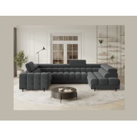 Canapé panoramique convertible FACTORY 3 places gris – angle droit avec coffre 