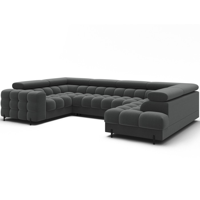 Canapé panoramique convertible FACTORY 3 places gris – angle droit avec coffre 