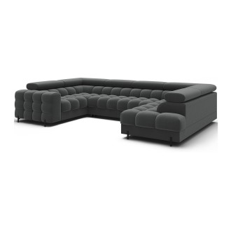 Canapé panoramique convertible FACTORY 3 places gris – angle droit avec coffre 