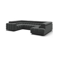 Canapé panoramique convertible FACTORY 3 places gris – angle droit avec coffre 