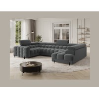 Canapé panoramique convertible FACTORY 3 places gris – angle droit avec coffre 