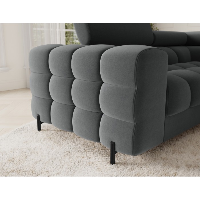 Canapé panoramique convertible FACTORY 3 places gris – angle droit avec coffre 