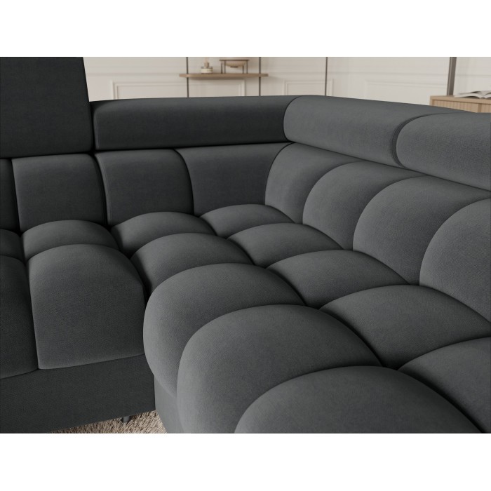 Canapé panoramique convertible FACTORY 3 places gris – angle droit avec coffre 