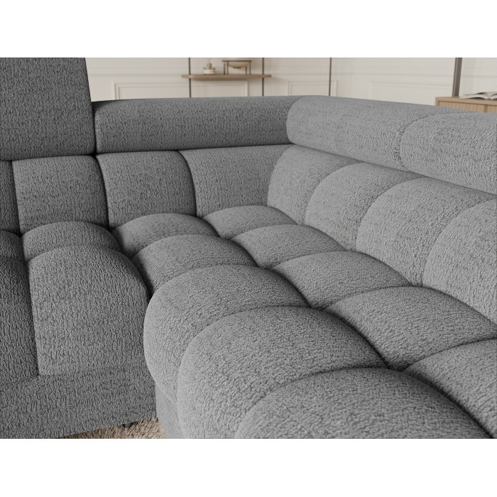 Canapé panoramique convertible FACTORY 3 places gris chiné – angle droit avec coffre 
