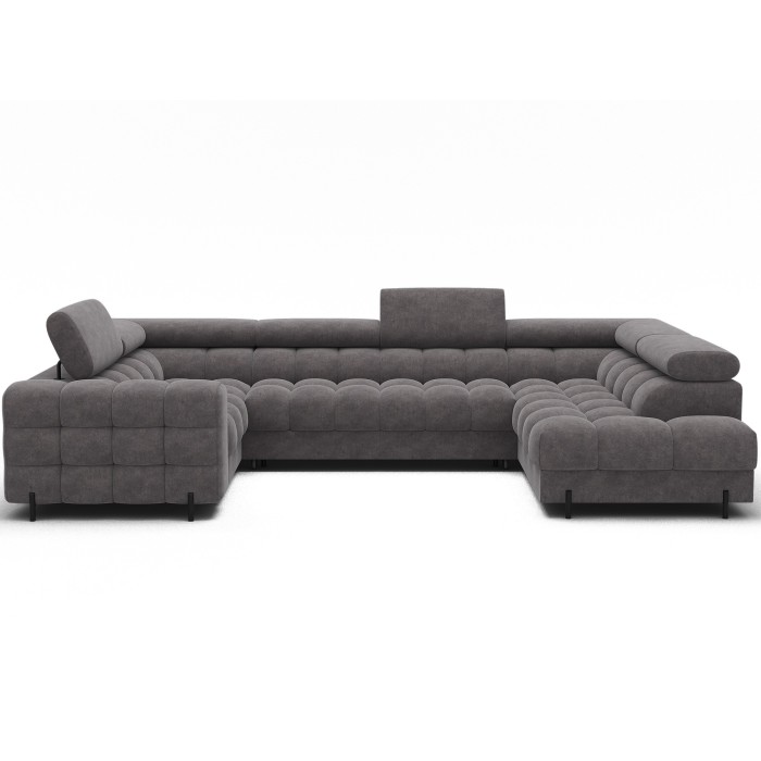 Canapé panoramique convertible FACTORY 3 places gris – angle droit avec coffre – version 2 