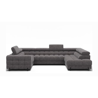 Canapé panoramique convertible FACTORY 3 places gris – angle droit avec coffre – version 2 