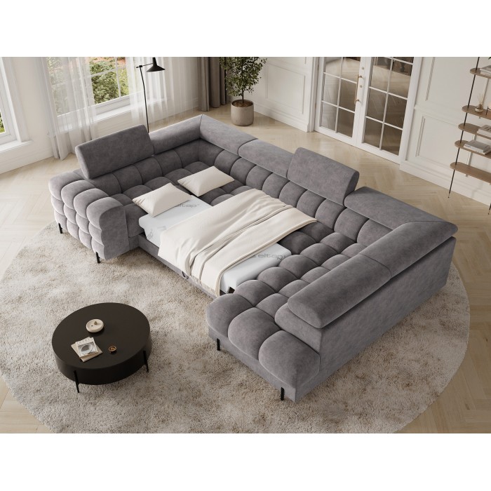 Canapé panoramique convertible FACTORY 3 places gris – angle droit avec coffre – version 2 