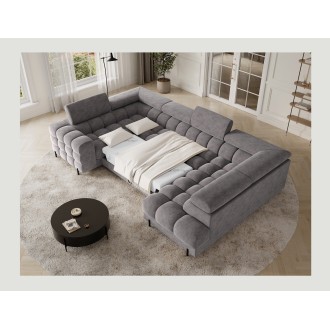 Canapé panoramique convertible FACTORY 3 places gris – angle droit avec coffre – version 2 