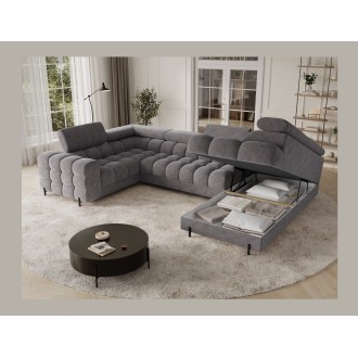 Canapé panoramique convertible FACTORY 3 places gris – angle droit avec coffre – version 2 