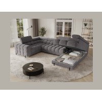 Canapé panoramique convertible FACTORY 3 places gris – angle droit avec coffre – version 2 