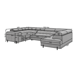 Canapé panoramique convertible FACTORY 3 places gris – angle droit avec coffre – version 2 