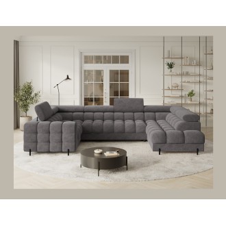 Canapé panoramique convertible FACTORY 3 places gris – angle droit avec coffre – version 2 