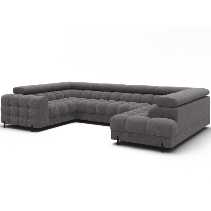 Canapé panoramique convertible FACTORY 3 places gris – angle droit avec coffre – version 2 
