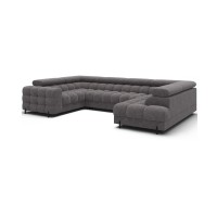 Canapé panoramique convertible FACTORY 3 places gris – angle droit avec coffre – version 2 