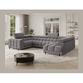 Canapé panoramique convertible FACTORY 3 places gris – angle droit avec coffre – version 2 
