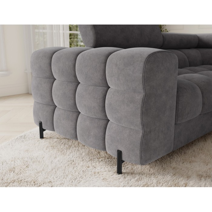 Canapé panoramique convertible FACTORY 3 places gris – angle droit avec coffre – version 2 
