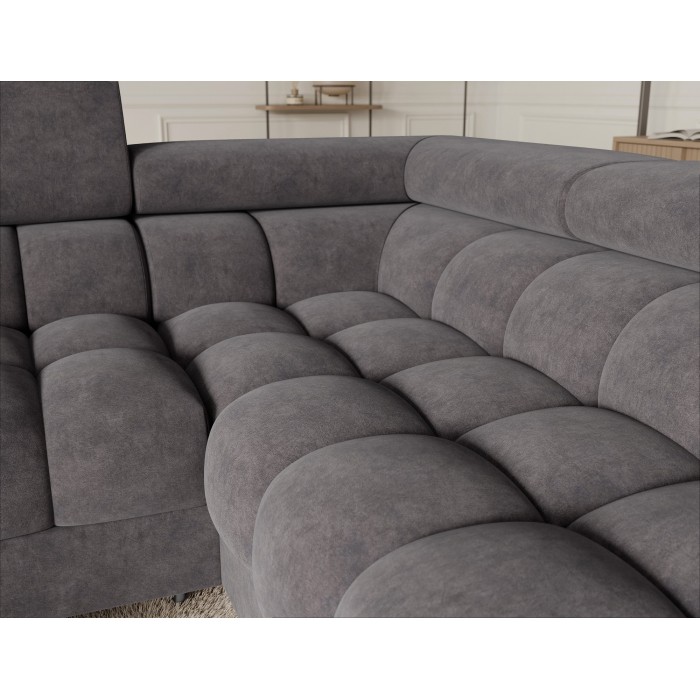 Canapé panoramique convertible FACTORY 3 places gris – angle droit avec coffre – version 2 