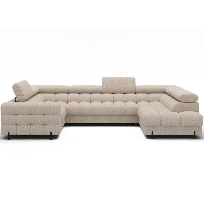 Canapé panoramique convertible FACTORY 3 places beige – angle droit avec coffre – version 2 