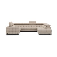 Canapé panoramique convertible FACTORY 3 places beige – angle droit avec coffre – version 2 