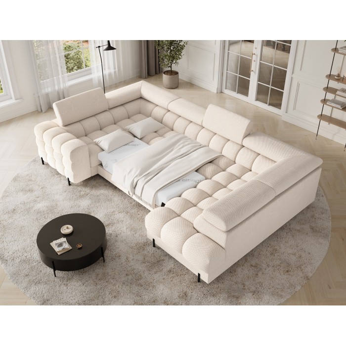 Canapé panoramique convertible FACTORY 3 places beige – angle droit avec coffre – version 2 