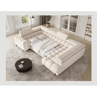 Canapé panoramique convertible FACTORY 3 places beige – angle droit avec coffre – version 2 