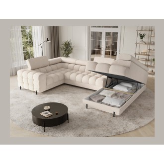 Canapé panoramique convertible FACTORY 3 places beige – angle droit avec coffre – version 2 