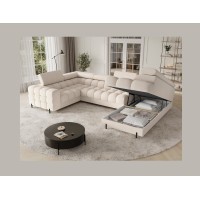 Canapé panoramique convertible FACTORY 3 places beige – angle droit avec coffre – version 2 