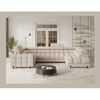 Canapé panoramique convertible FACTORY 3 places beige – angle droit avec coffre – version 2 