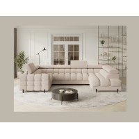 Canapé panoramique convertible FACTORY 3 places beige – angle droit avec coffre – version 2 